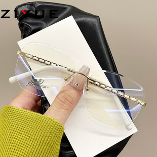 56口17 23032 142无框平光镜女防蓝光编织可配镜素颜近视眼镜框架