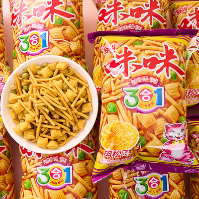 爱尚咪咪虾条蟹味粒三合一童年儿时怀旧休闲儿童小零食网红爆款