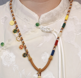 抖音同款唐卡绳五台金刚绳手编脖挂五路财神配饰特色脖挂唐卡佩绳