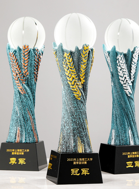 绿色环保运动比赛麦穗奖杯水晶篮球足球高尔夫黑8台球排球金银铜