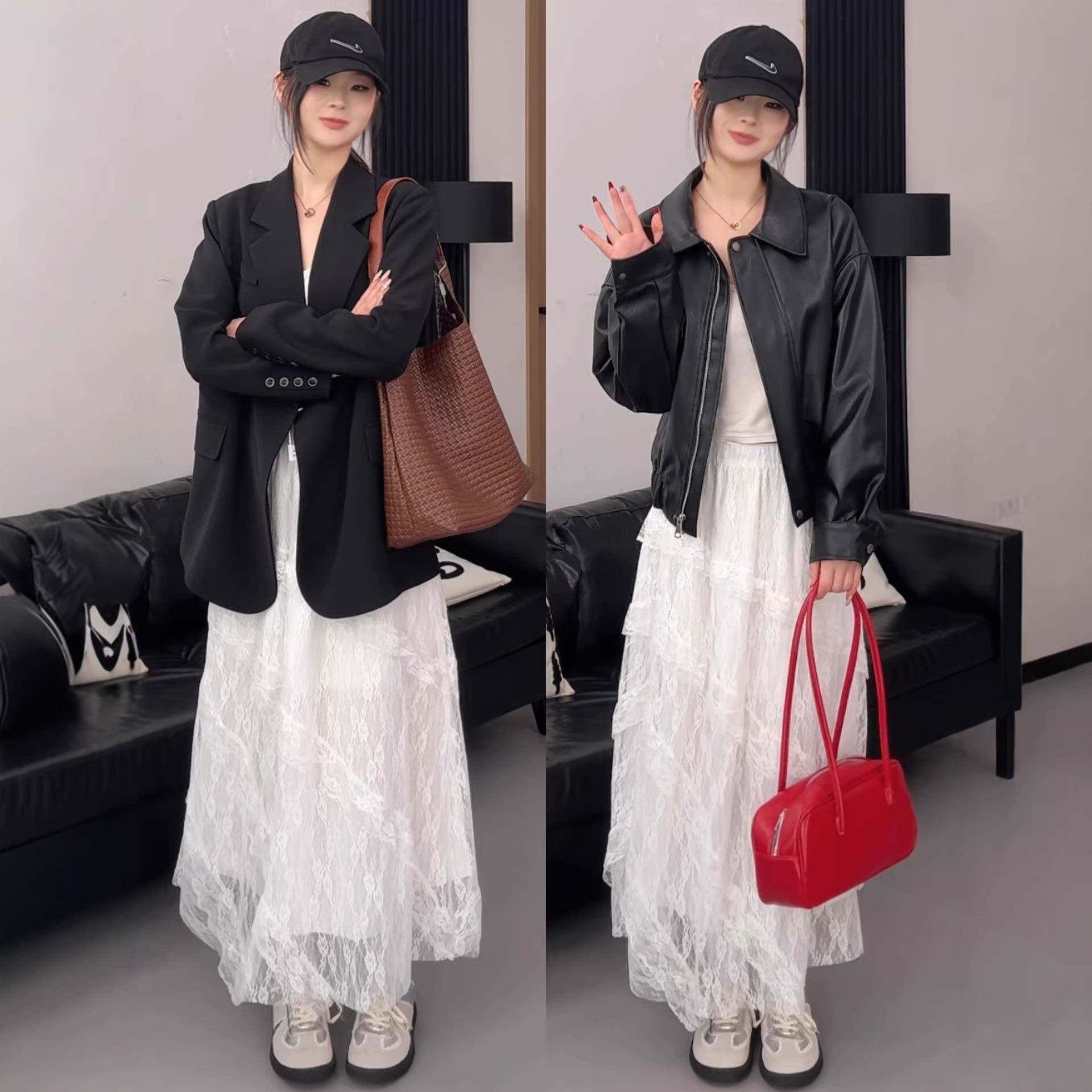 白色半身裙女春秋2026新款不规则a字裙长裙超好看冬装蕾丝蛋糕裙