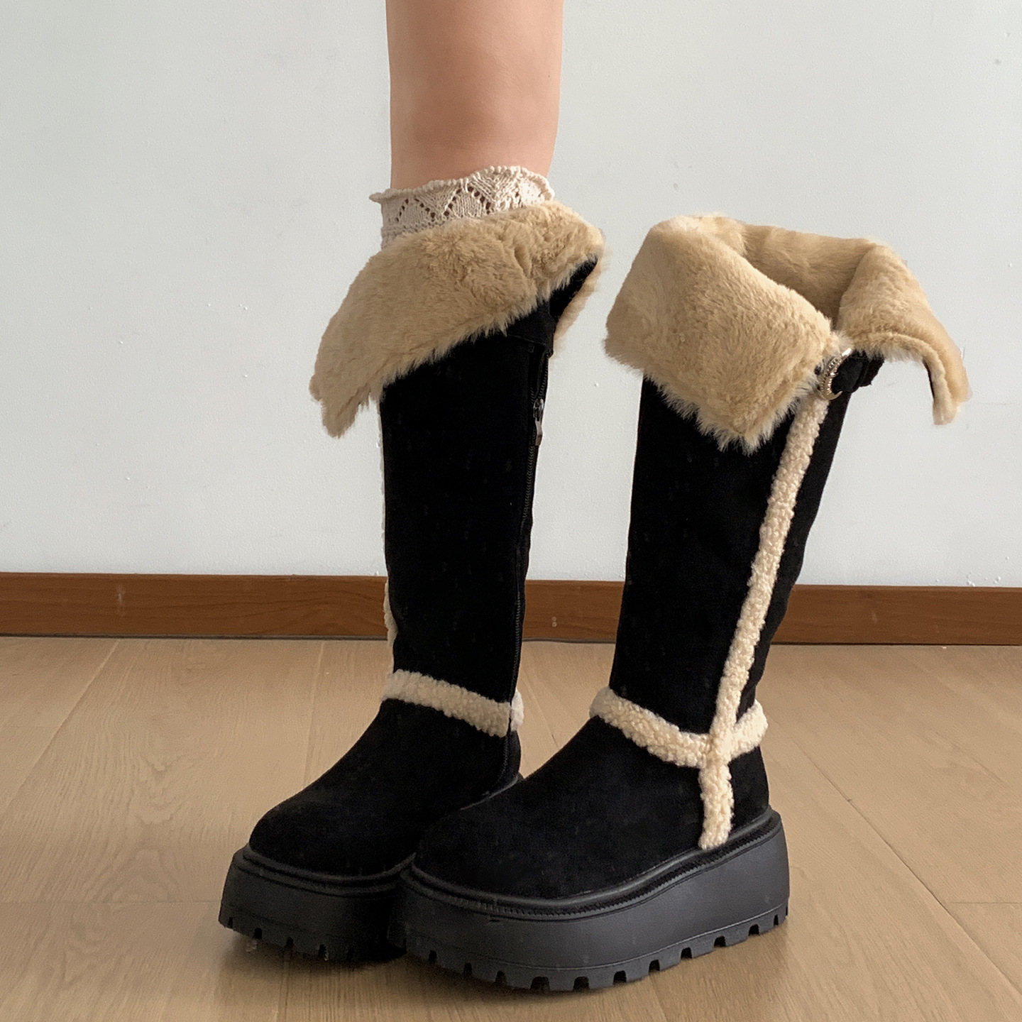 复古美拉德厚底加绒加厚靴子女长筒靴2025新款冬季保暖雪地骑士靴