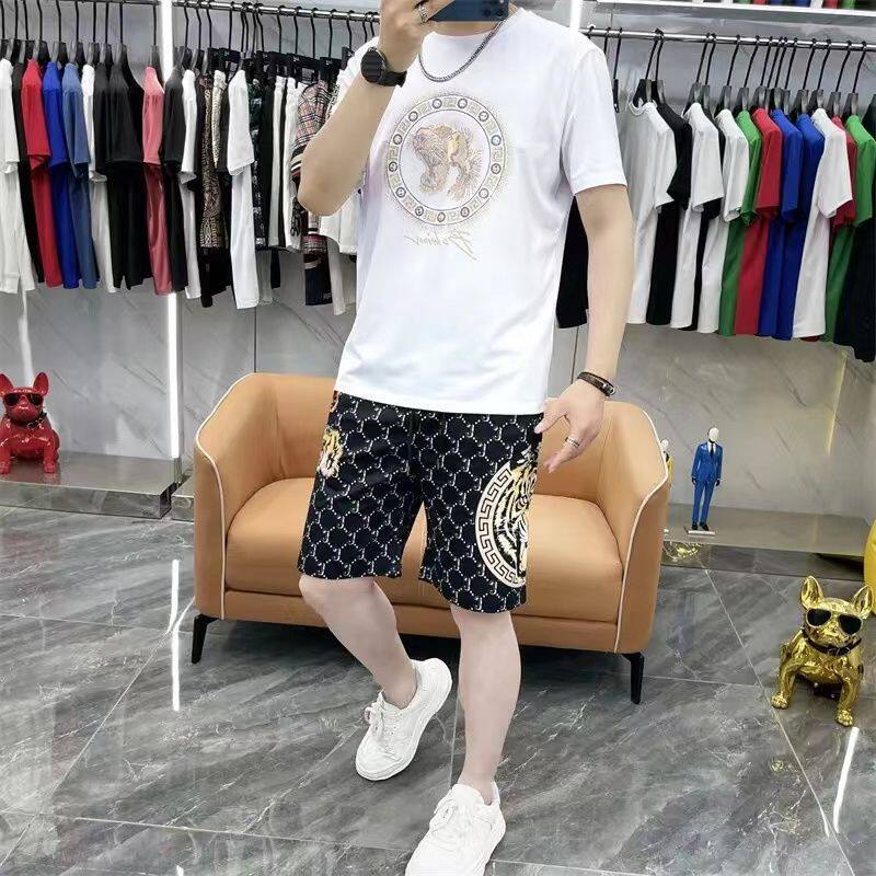 夏季新款男套装圆领休闲虎头印花短袖短裤休闲百搭痞帅穿搭两件套
