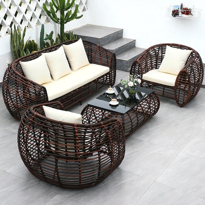 户外沙发别墅室外庭院藤椅家具套装阳台休闲简约现代客厅编藤茶几