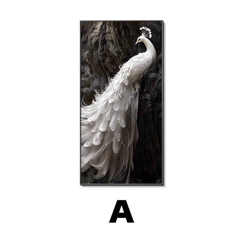 孔雀入户玄关装饰画轻奢高级感浮雕立体挂画走廊过道壁画图片