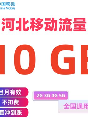 河北移动流量充值10GB当月有效3G4G5G全国通用手机流量包叠加油包