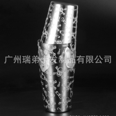 砂光蚀刻欧式花纹日式调酒器波士顿调酒器套装刻花纹摇酒壶雪克壶