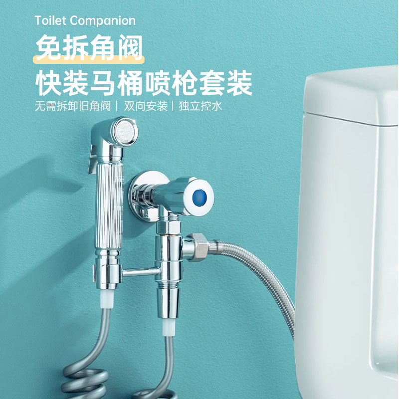 全铜马桶伴侣喷枪套装一进二出角阀卫生间过滤高压清洁冲洗妇洗器