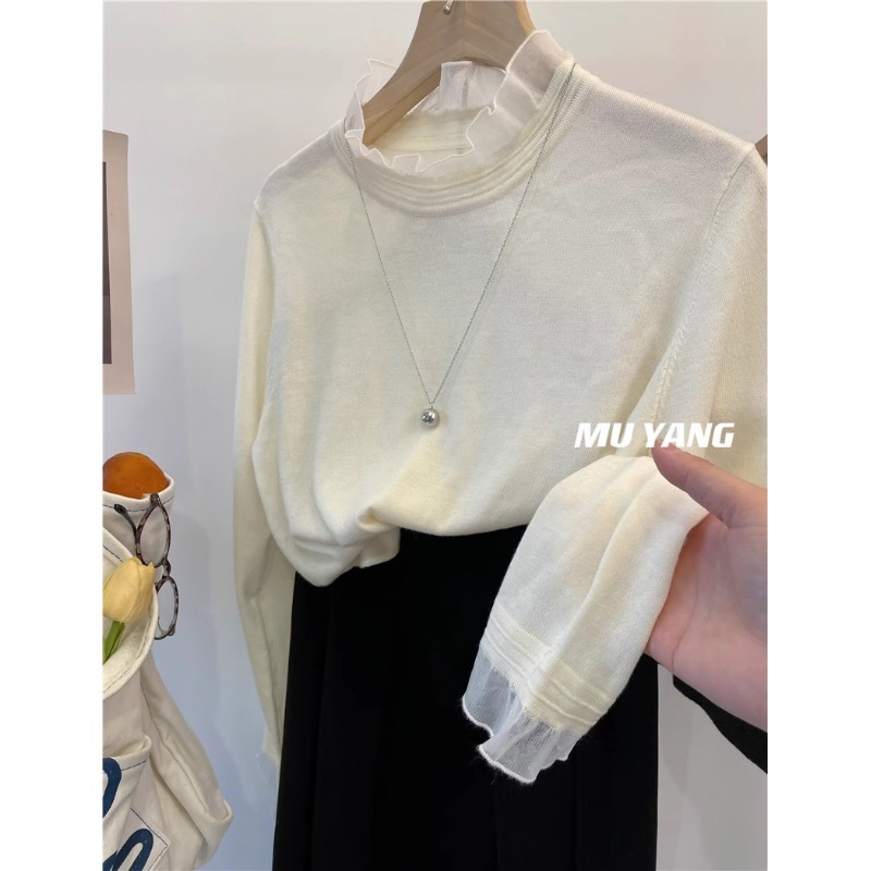 温柔风木耳领别致独特针织打底衫