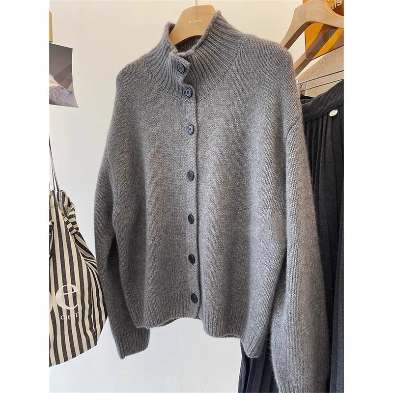 法式复古灰色浣熊绒高领毛衣外套女秋冬宽松慵懒立领针织开衫上衣,女装/女士精品,毛衣,淘宝优惠券,粉丝福利购,淘宝优惠卷