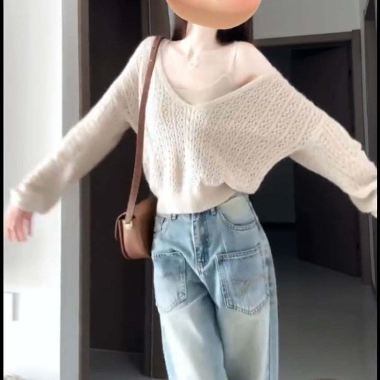 韩系镂空针织衫叠穿上衣两件套