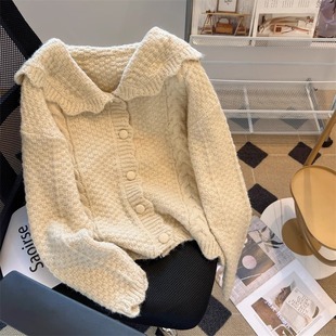 针织开衫 广州十三行爆款 时尚 海军领软糯麻花毛衣春季 上衣女 捡漏