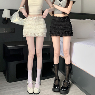 2025夏季 白色甜美风蕾丝蛋糕半身裙女新款 防走光包臀裙小个子短裙