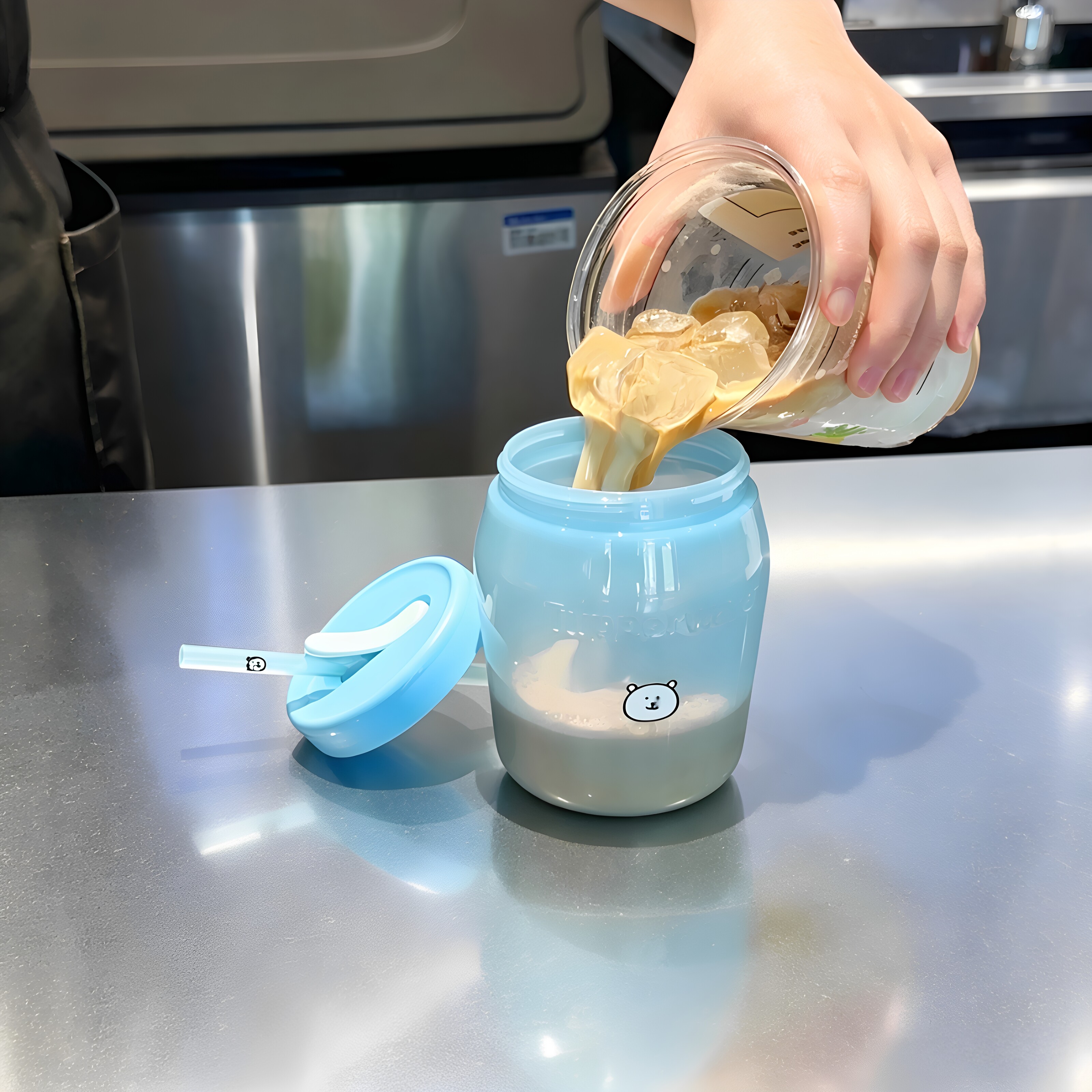 便携咖啡自带杯防尘双饮吸管杯图片
