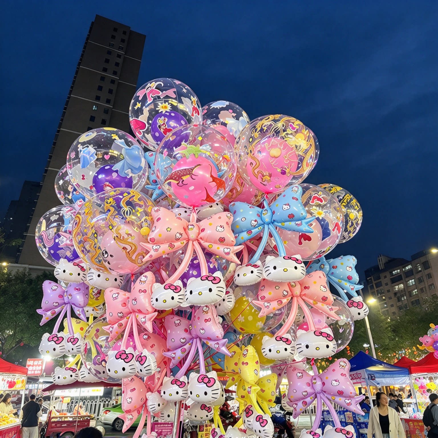 可爱猫咪双层气球夜市摆摊新品蝴蝶结波波球飘空气球加厚不易爆炸