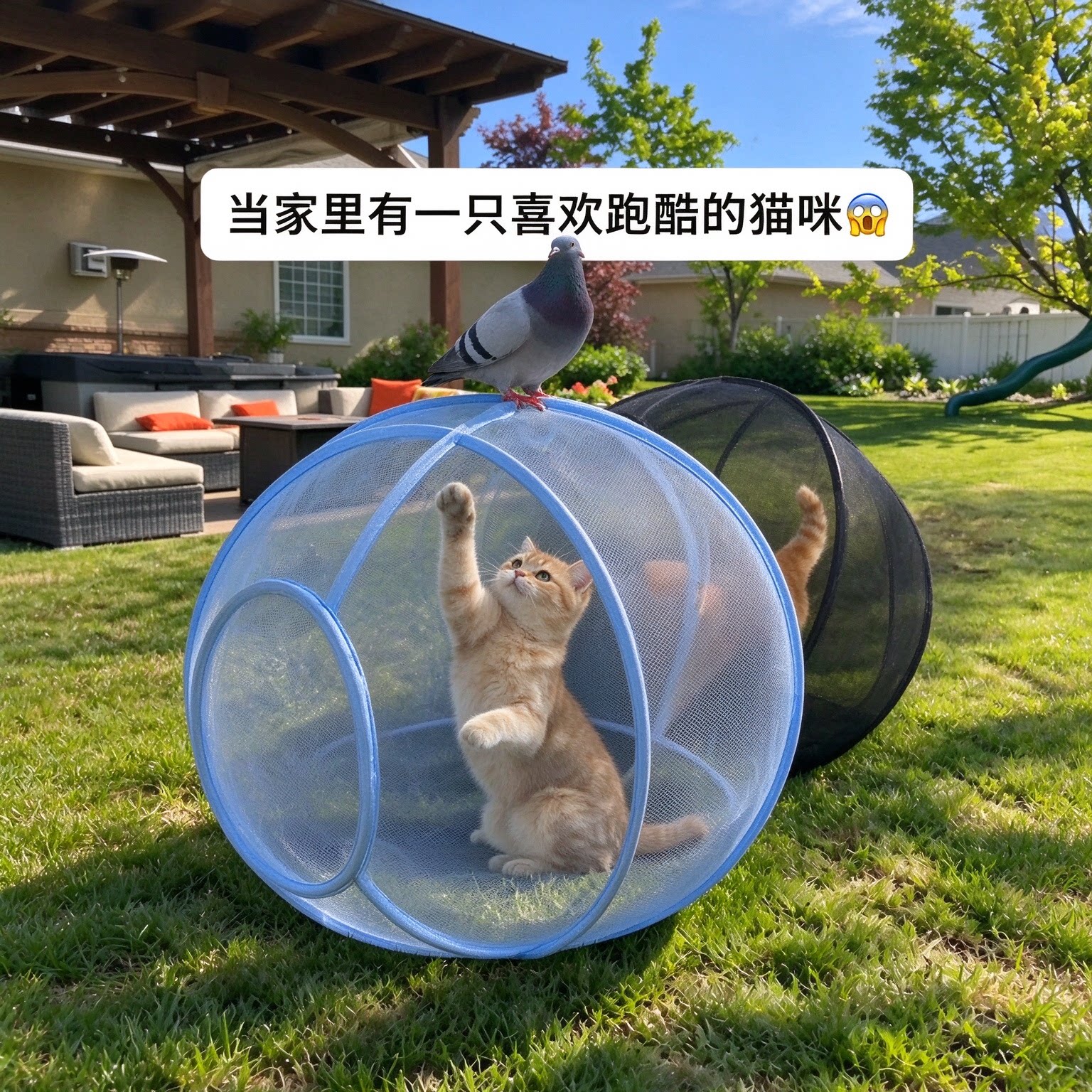 遛猫神器！可折叠球形猫笼多功能户外猫咪遛弯球可滚动网纱猫帐篷