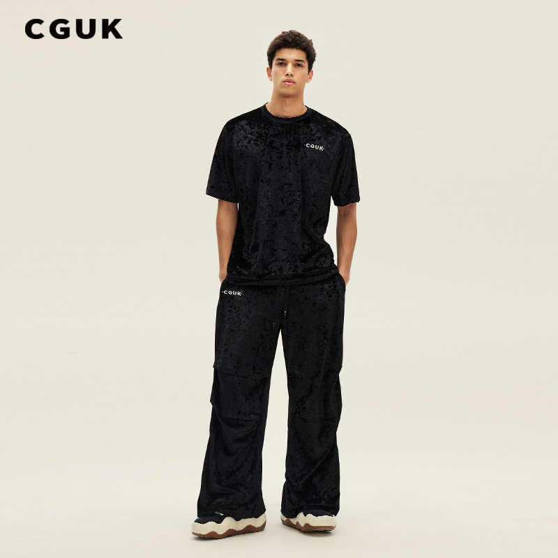 【明星同款】CGUK 新款钻绒廓形T恤钻绒褶皱阔腿裤男女情侣款