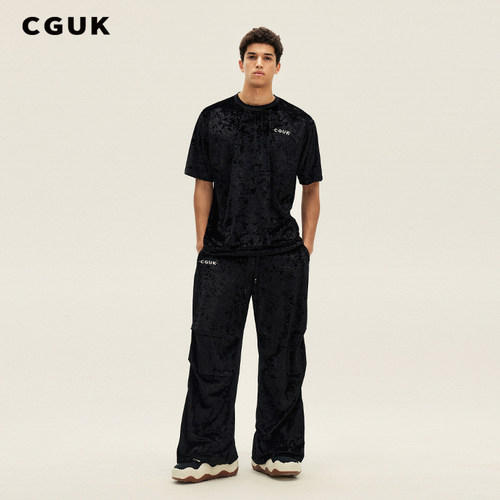 【王星玮同款】CGUK 新款钻绒廓形T恤钻绒褶皱阔腿裤男女情侣款