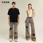 阔腿裤 CGUK梦境阔腿破洞背带牛仔裤 背带裤 明星同款