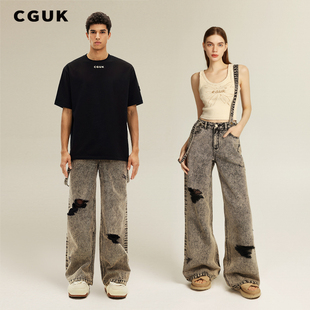 阔腿裤 CGUK梦境阔腿破洞背带牛仔裤 背带裤 明星同款
