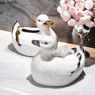 Duck Shaped Ceramic Tissue Box Living Room Removable Tissue
