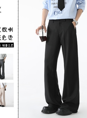 CeTky美式高街cleanfit廓形夏西裤黑色休闲裤男女直筒微喇vibe裤