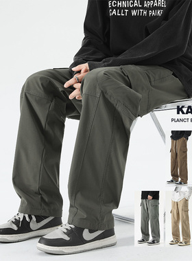 CeTky工装裤春秋季男生宽松直筒抽绳美式高街潮牌休闲阔腿长裤子