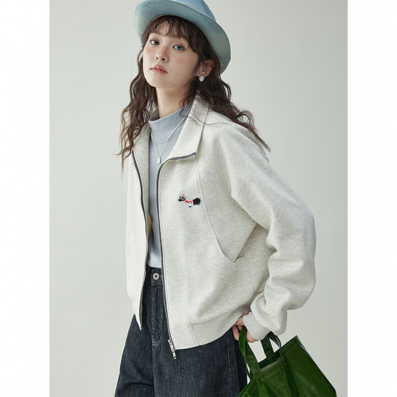 刺绣外套双拉链薄款卫衣女2026春季新款立领开衫休闲百搭长袖上衣