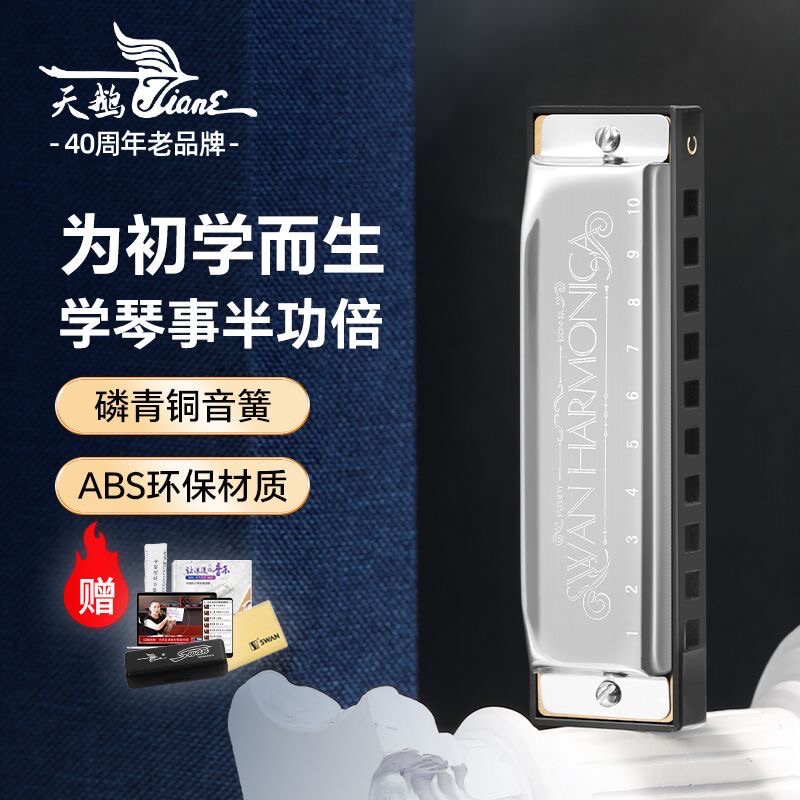 天鹅十孔布鲁斯口琴C调初学者入门10蓝调paddy调音儿童专业演奏级