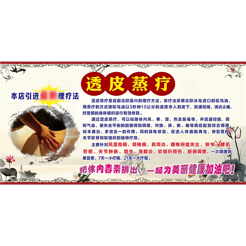 透皮蒸疗海报中医养生馆装饰画排湿颈肩腰腿痛挂图中药熏蒸背景墙