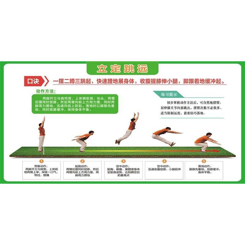 立定跳远海报展板跳运蹲踞式跳运解析图解释跳远健口操挂图装饰画
