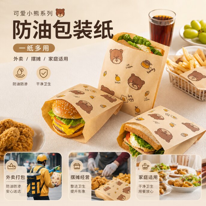 三明治汉堡手抓饼纸袋早餐面包装防油肉夹馍煎饼鸡蛋灌果子打包盒