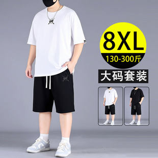 白色跑步运动套装 t恤五分裤 男夏季 胖子宽松短袖 两件套 新款 特大码