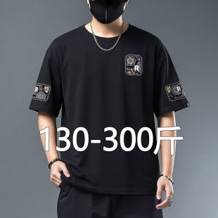 潮牌印花纯棉短袖 t恤运动衫 男款 加肥加大黑色显瘦半袖 8xl 夏季 大码