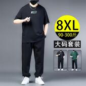字母印花短袖 男款 春夏胖子宽松简约圆领t恤长裤 加肥加大美式 套装