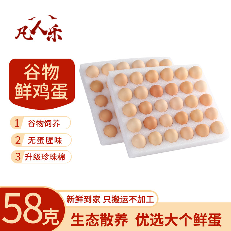 凡人乐L级大码新鲜谷物蛋鸡蛋农家柴鸡蛋虫草蛋无蛋腥味鲜鸡蛋