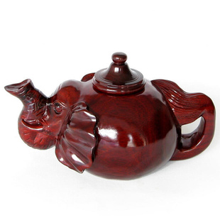 东阳木雕刻象 红木工艺品 实木质大象茶壶吸财宝象家居摆件