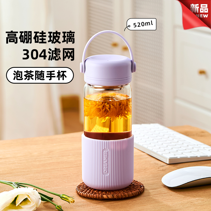 2025新款提手玻璃杯女耐高温泡茶水杯便携牛奶杯果汁豆浆杯咖啡杯