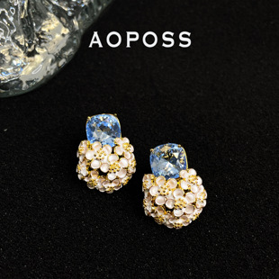 AOPOSS 氣質(zhì)耳飾小眾高級感 耳釘耳夾原創(chuàng)設(shè)計花朵鑲嵌時尚 繡球