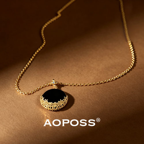 AOPOSS镀K金黑金桂项链女款