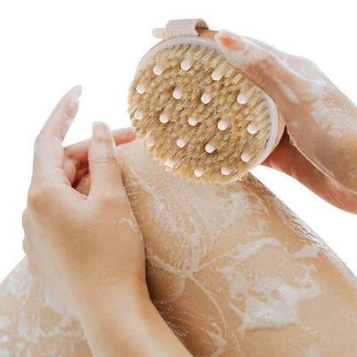 Exfoliating Brush Round Dry Brushing Bath Brush Wooden