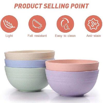 5 PCS 12Cm Cereal Bowls Wheat Straw Unbreakable Reusable