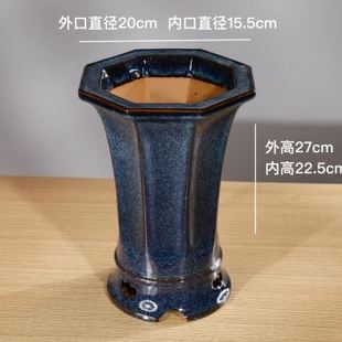 新款 高档高端名家秦夕洪八方绿釉柴烧精品紫砂兰花盆大号中号小i.