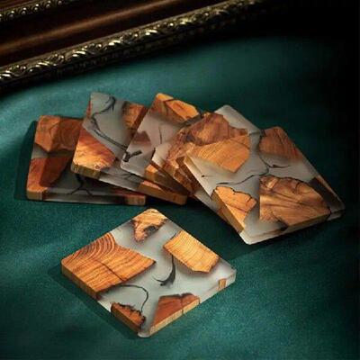1/3Pcs Wooden Tea Coaster Japanese Style Resin Insulation