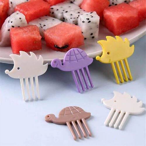 8Pcs Hedgehog Tortoise Animals Food Fruit Picks Forks Bento