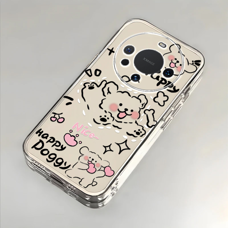 奔跑小狗适用华为Mate60手机壳新款BRA-AL00防摔镜头全包男女挂绳创意透明保护套高级感时尚软壳个性小众情侣