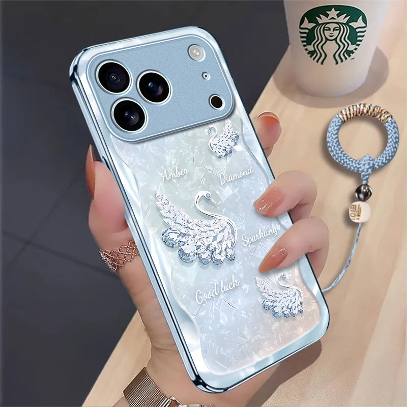钻石天鹅适用苹果17promax手机壳iPhone16/15pro新款14女13mini全包xsmax防摔xr12pro硬壳11玻璃ip6s/7/8plus