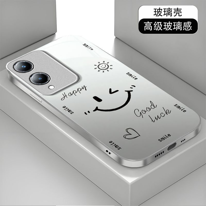 英文笑脸适用vivoY36s手机壳y36i新款y35m+玻璃y33/y31/y3s全包y32/y30/y20防摔y36c硬壳y33e液态y305g高级感