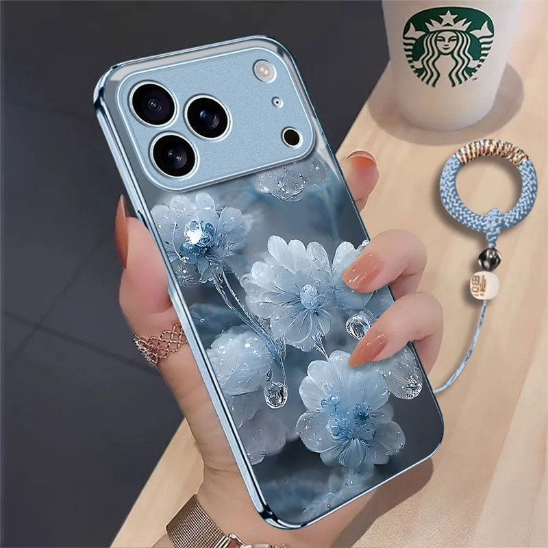 水晶花适用苹果17promax手机壳iPhone16/15pro新款14女13mini全包xsmax防摔xr12pro硬壳11玻璃ip6s/7/8plus