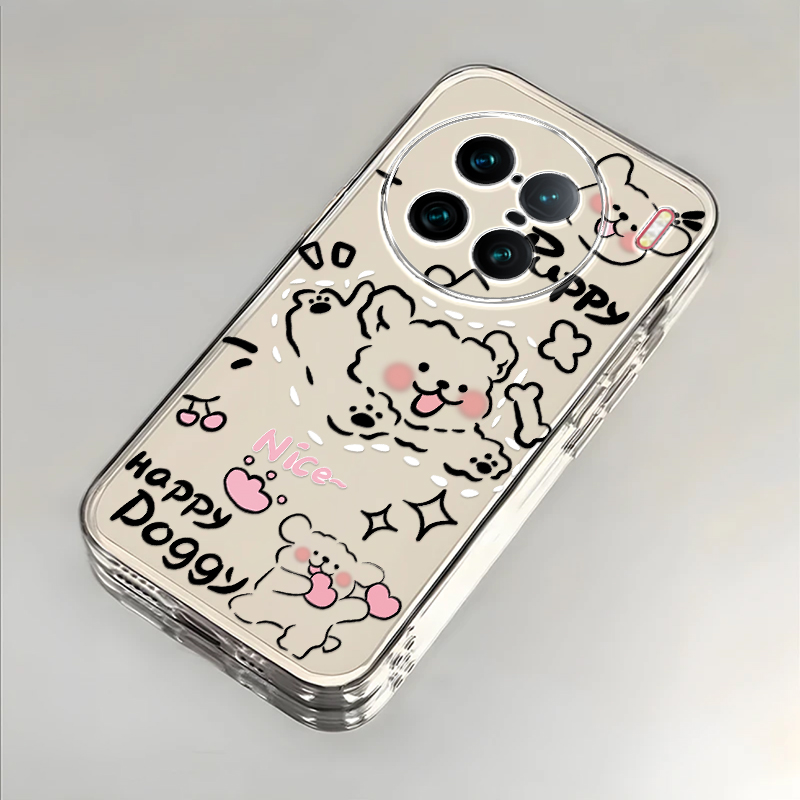 奔跑小狗适用vivoX90Pro+手机壳新款V2227A防摔镜头全包男女带挂绳创意透明保护套高级感时尚潮外壳个性情侣